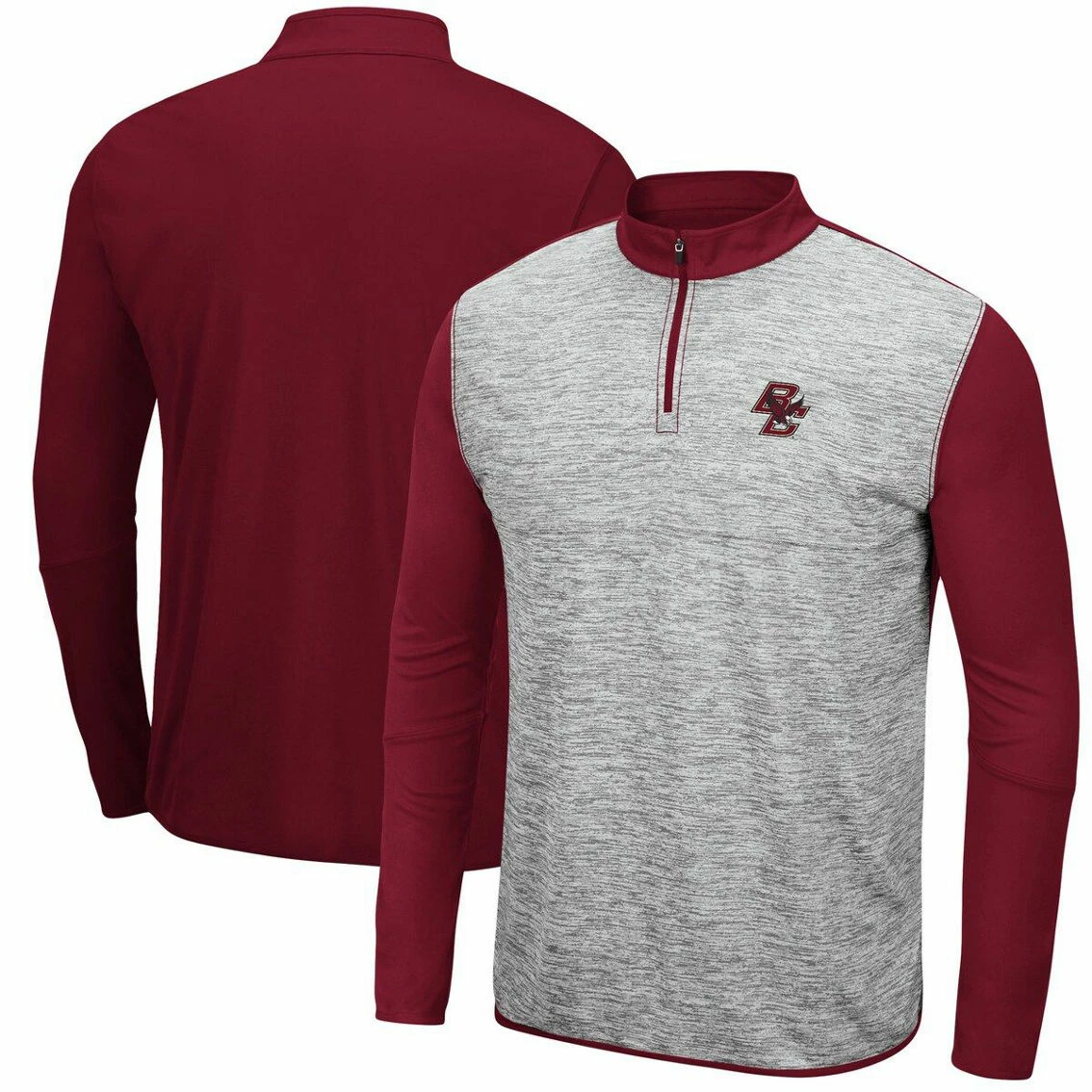 Colosseum Men's Heathered Gray/Maroon Boston College Eagles Prospect Quarter-Zip Jacket 4 Colosseum Men's Heathered Gray/Maroon Boston College Eagles Prospect Quarter-Zip Jacket - Image 2