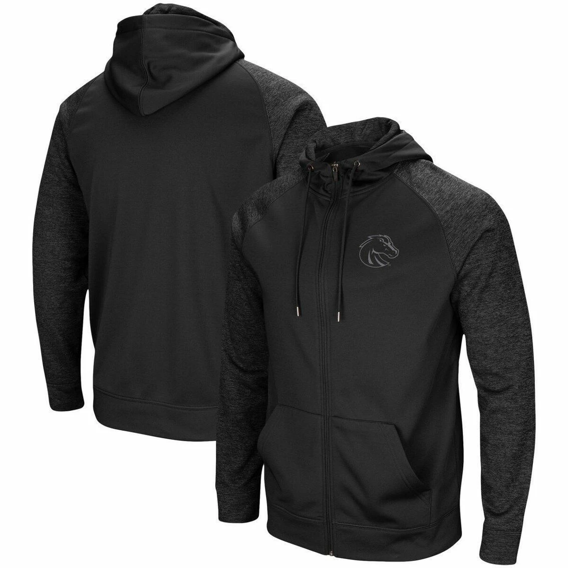 Men's Colosseum Black Boise State Broncos Blackout 3.0 Tonal Raglan Full-Zip Hoodie 3 Men's Colosseum Black Boise State Broncos Blackout 3.0 Tonal Raglan Full-Zip Hoodie