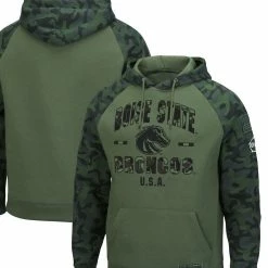 Men's Colosseum Olive/Camo Boise State Broncos OHT Military Appreciation Raglan Pullover Hoodie