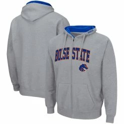 Colosseum Men's Heathered Gray Boise State Broncos Arch & Logo 3.0 Full-Zip Hoodie
