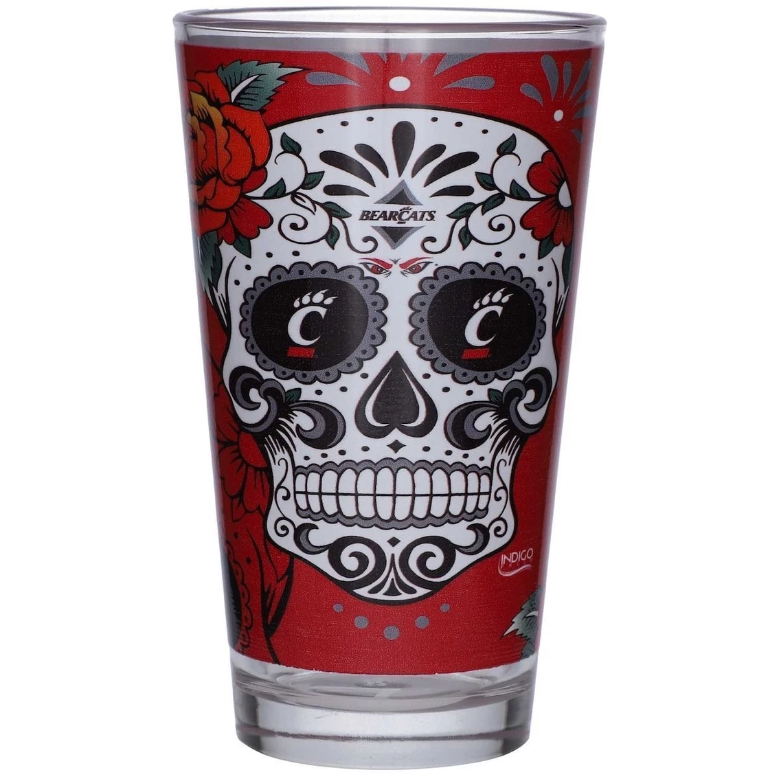 Indigo Falls Cincinnati Bearcats 16oz. Team Dia De Los Muertos Pint Glass 4 Indigo Falls Cincinnati Bearcats 16oz. Team Dia De Los Muertos Pint Glass - Image 2