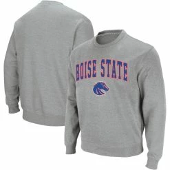 Colosseum Men's Heather Gray Boise State Broncos Arch & Logo Crew Neck Sweatshirt
