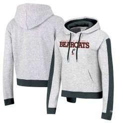 Champion Women's Heathered Gray Cincinnati Bearcats Tri-Blend Boxy Cropped Pullover Hoodie