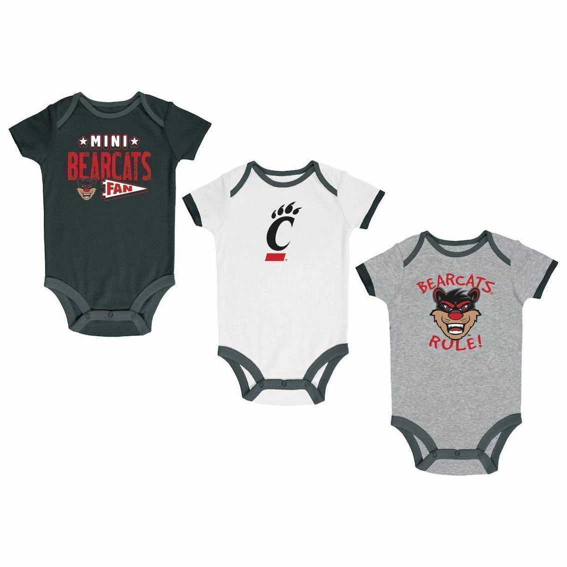 Champion Infant Black/Heather Gray/White Cincinnati Bearcats Three-Pack Bodysuit Set 4 Champion Infant Black/Heather Gray/White Cincinnati Bearcats Three-Pack Bodysuit Set - Image 2