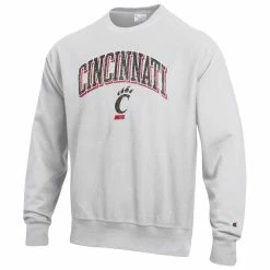 Men's Champion Gray Cincinnati Bearcats Arch Over Logo Reverse Weave Pullover Sweatshirt -Colosseum Store DSCO1148308850 1927 ALT2
