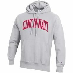 Men's Champion Heathered Gray Cincinnati Bearcats Team Arch Reverse Weave Pullover Hoodie -Colosseum Store DSCO1148310269 1927 ALT2