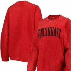 Pressbox Women's Red Cincinnati Bearcats Comfy Cord Vintage Wash Basic Arch Pullover Sweatshirt