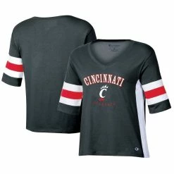 Champion Women's Black Cincinnati Bearcats Colorblocked V-Neck Half Sleeve T-Shirt